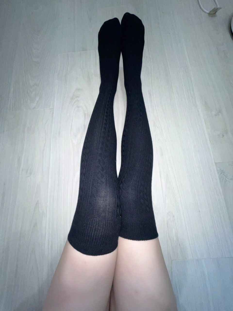 Yun - Worn Socks Black Braided Cotton Stocking
