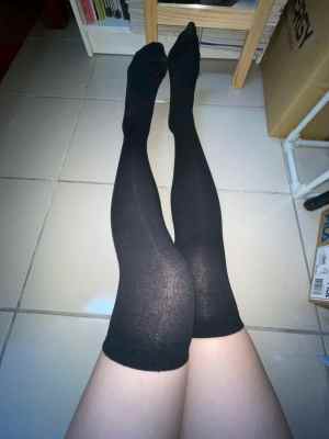 芸芸 － 原味襪子 黑色膝上襪 素色棉質大腿襪