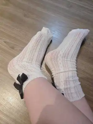 凜蒼 － 原味襪子 蕾絲蝴蝶結 中筒襪