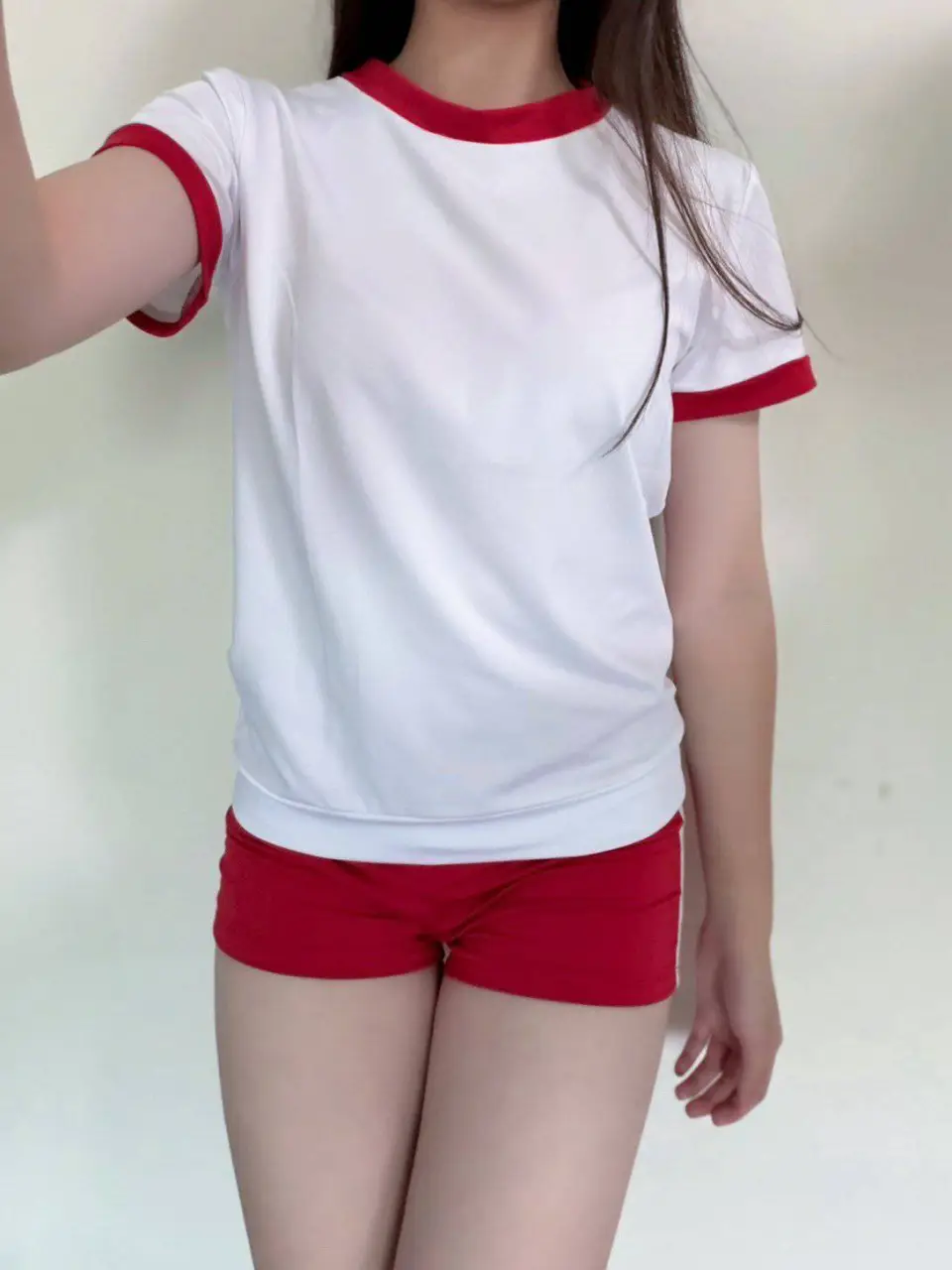 Yun – Worn Bodysuit Japanese School Gym Uniform Set – Long Top, Red