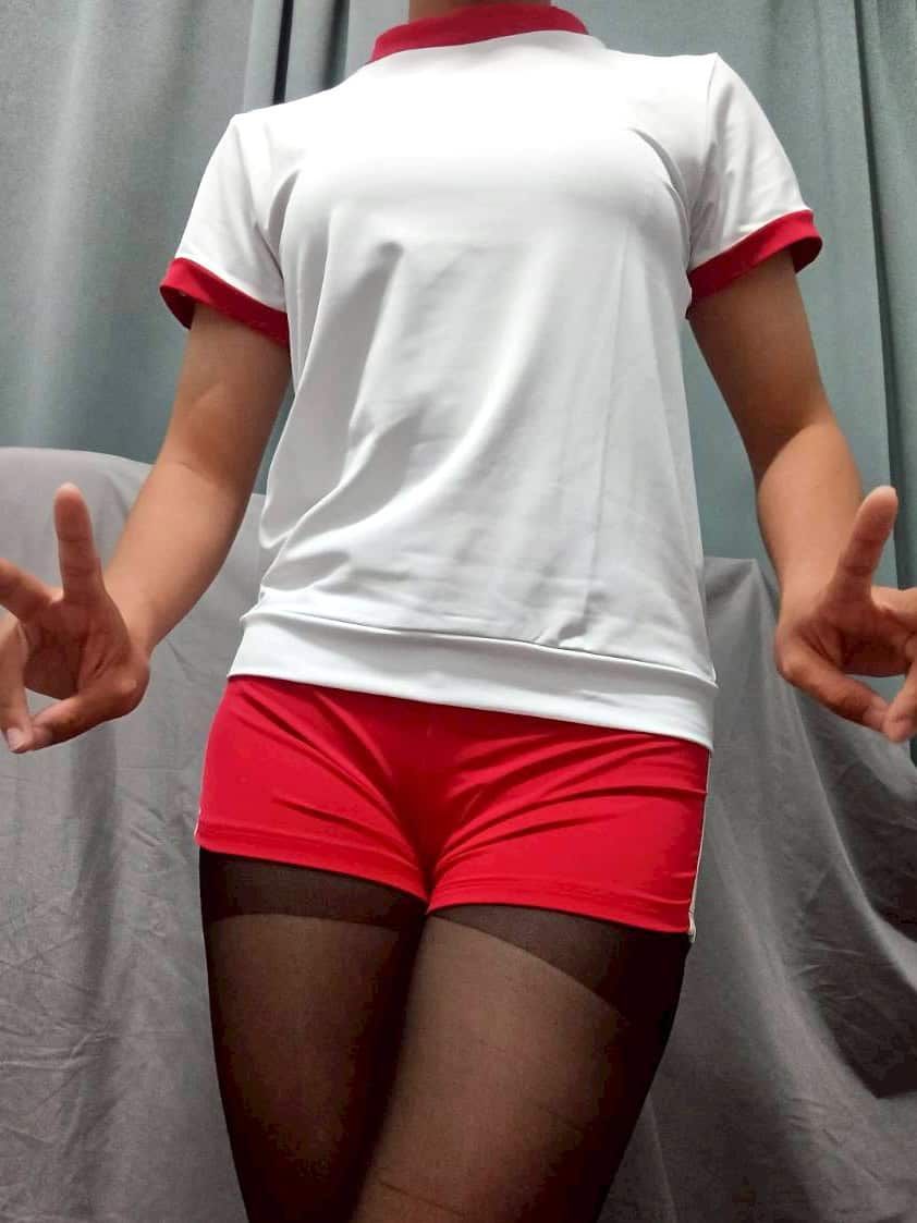 Lucy - Worn Bodysuit Japanese School Gym Uniform Set – Long Top, Red