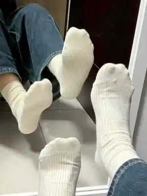 暮然 － 原味襪子 日式直條紋 米白色中筒襪