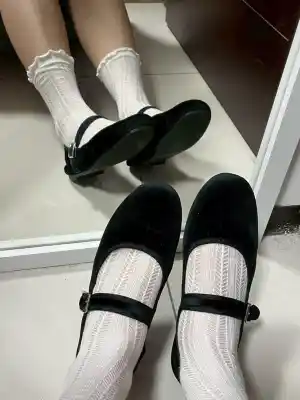 H02600103_1 暮然 - 原味鞋子 黑色 絨布面 瑪莉珍小皮鞋