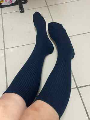 S01700410_2 芸芸 - 原味襪子 直條紋 深藍色及膝襪 日本學生襪