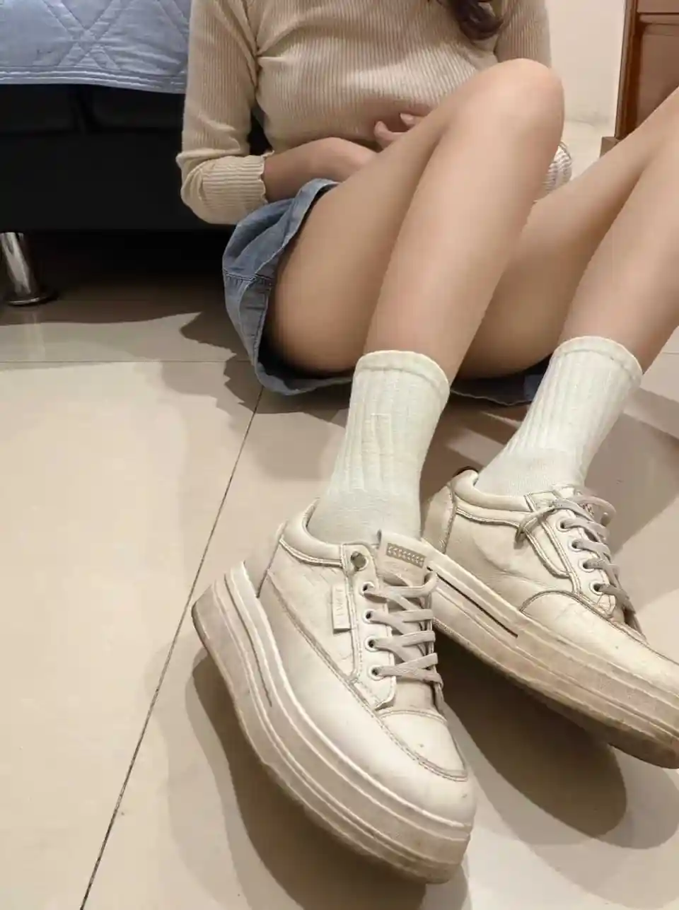 妍妍 － 原味鞋子 白色增高鞋 板鞋 23cm