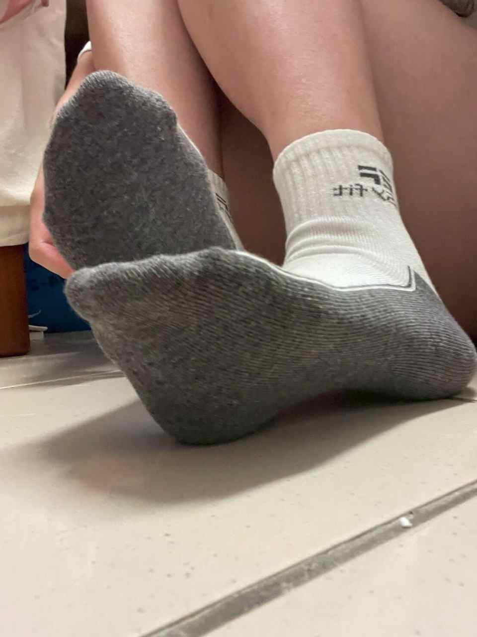 Yun - Worn Socks White Socks with Grey Sole