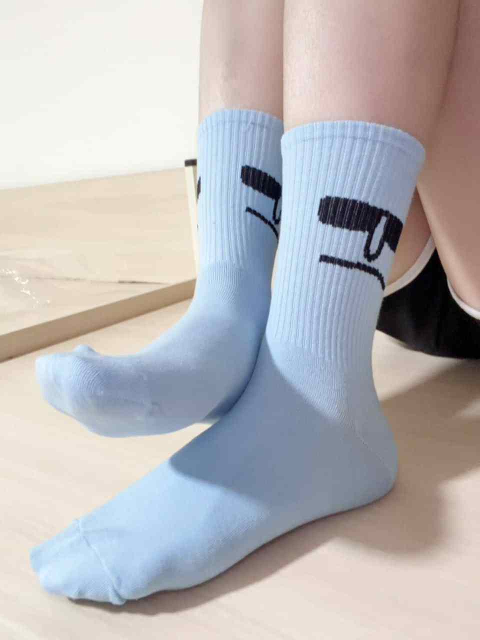 Yuii - Worn Socks Sunglasses Pattern Black Ankle Socks