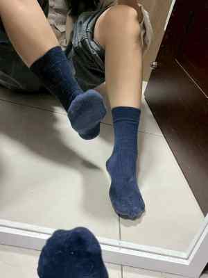 S02600211 暮然 - 原味襪子 日式直條紋 藍色中筒襪