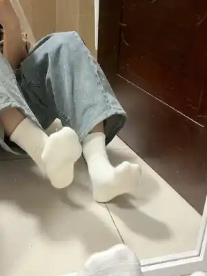 S02600212 暮然 - 原味襪子 日式直條紋 白色中筒襪