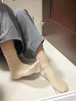 S02600215 暮然 - 原味襪子 日式直條紋 卡其色 中筒襪