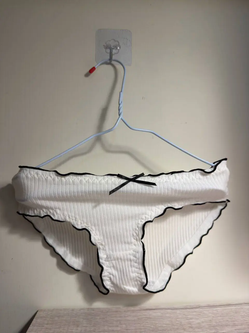 P02900119 Ciao - Worn Panties Black & White Trim Bow Cotton Panties